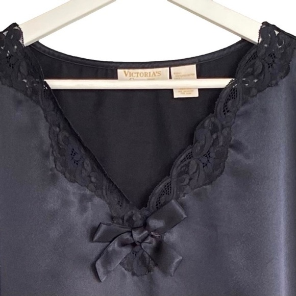 VICTORIA'S SECRET Vintage Gold Label Night Shirt Black Cap SleevesWomen Size M/L - Picture 8 of 8